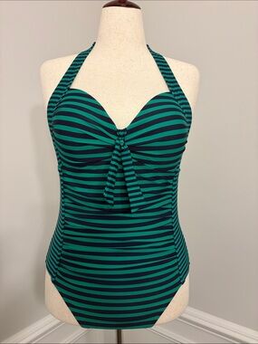 Merona Striped Halter One-Piece Swimsuit | size large